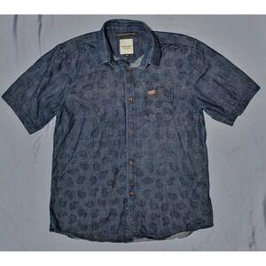 Marshall Artist Mens Large Blue Paisley Print Short Sleeve Button Up Shirt
